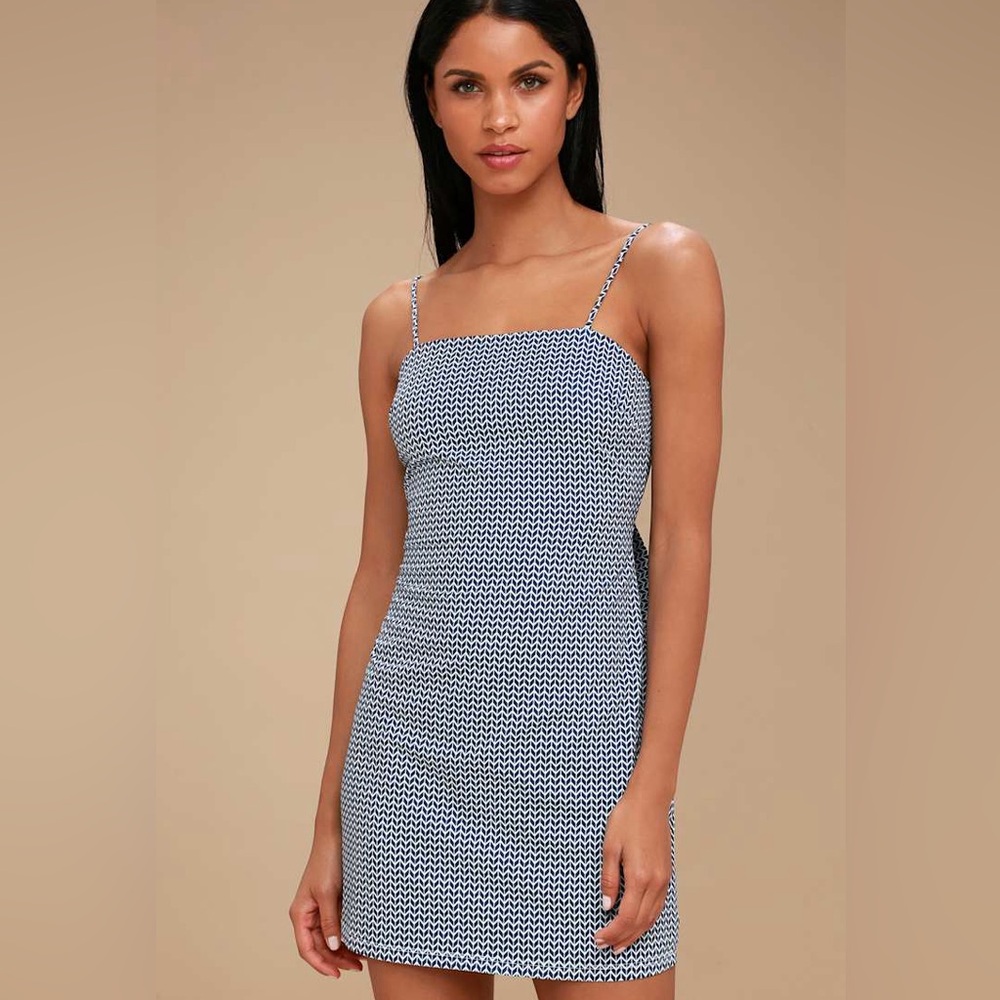 Lulus Regatta Navy Blue and White Print Tie-Back Dress